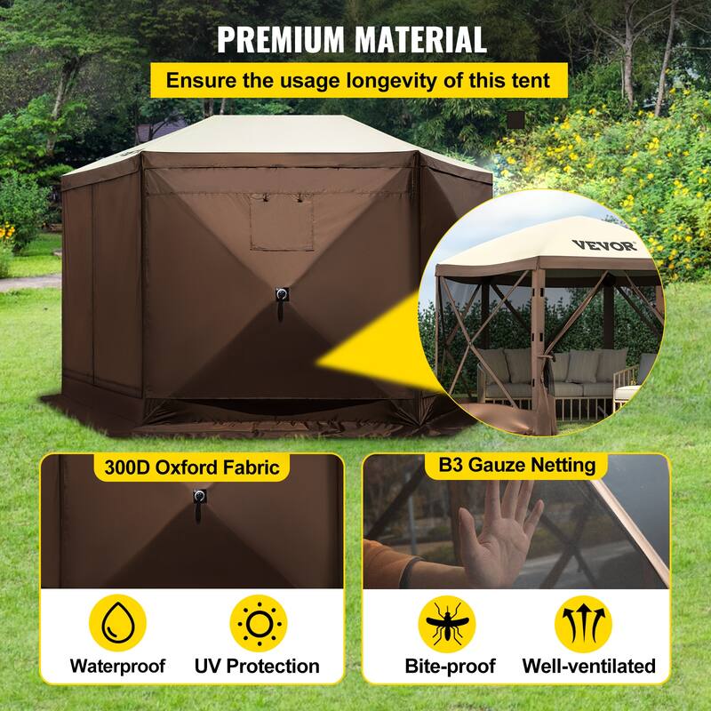 VEVOR Camping Gazebo Screen Tent 6 Sided Pop-up Canopy Shelter Tent with Mesh Windows Portable Carry Bag