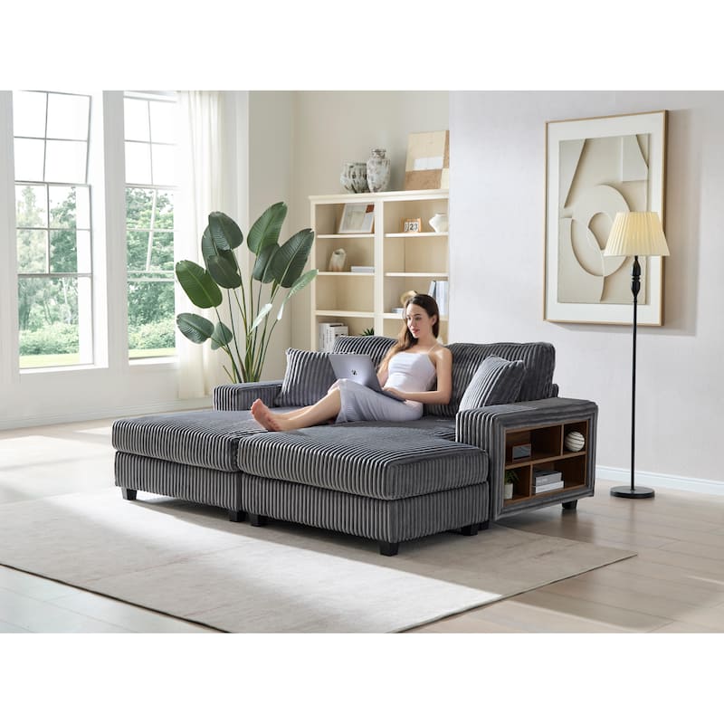 79.5" Corduroy Sectional Sofa Sleeper Sofa, Convertible Double Chaise Lounges Couch