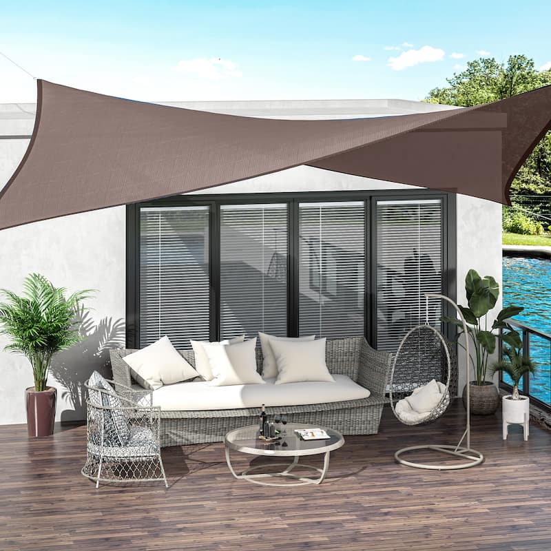Outsunny 20' x 13' Rectangle Outdoor Patio Sun Shade Sail Canopy with D-Rings and Nylon Rope Included - Brown - 20' x 13' - Brown