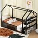 preview thumbnail 3 of 4, Twin Size Metal House Bed with Fence and Detachable Storage Shelves