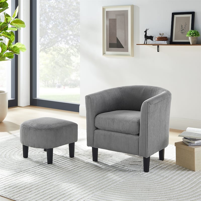 Modern Corduroy Upholstered Accent Chair with Ottoman