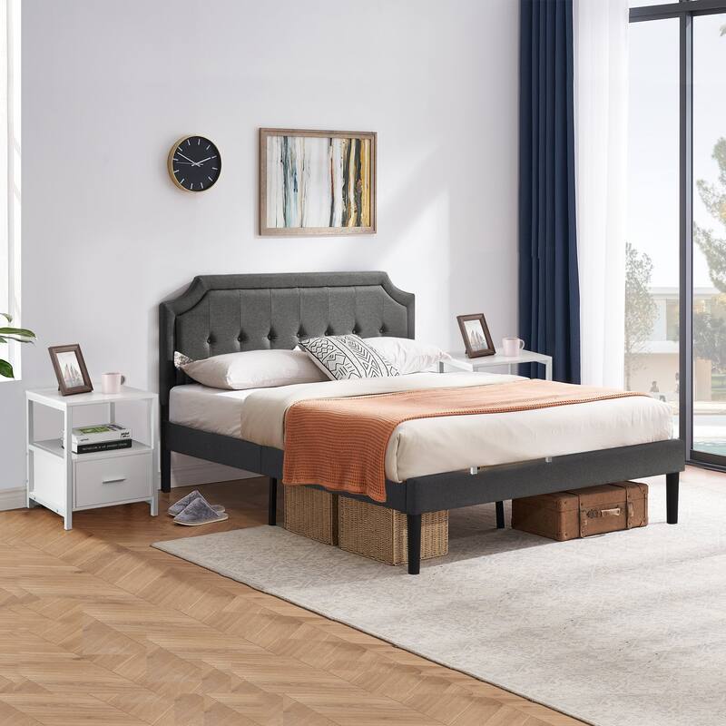 VECELO 3-Pieces Modern Upholstered Bed with Height Adjustable Headboard and Nightstands Sets
