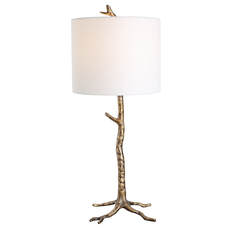Rustic Table Lamp with Gold Finish - 12"D x 12"W x 29.5"H - Gold, White