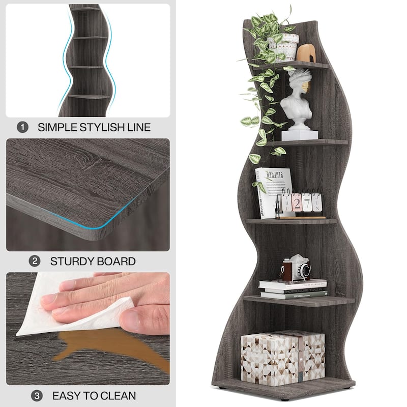 Corner Shelf Bookcase Bookshelf with Unique Shape for Living Room, Home Office