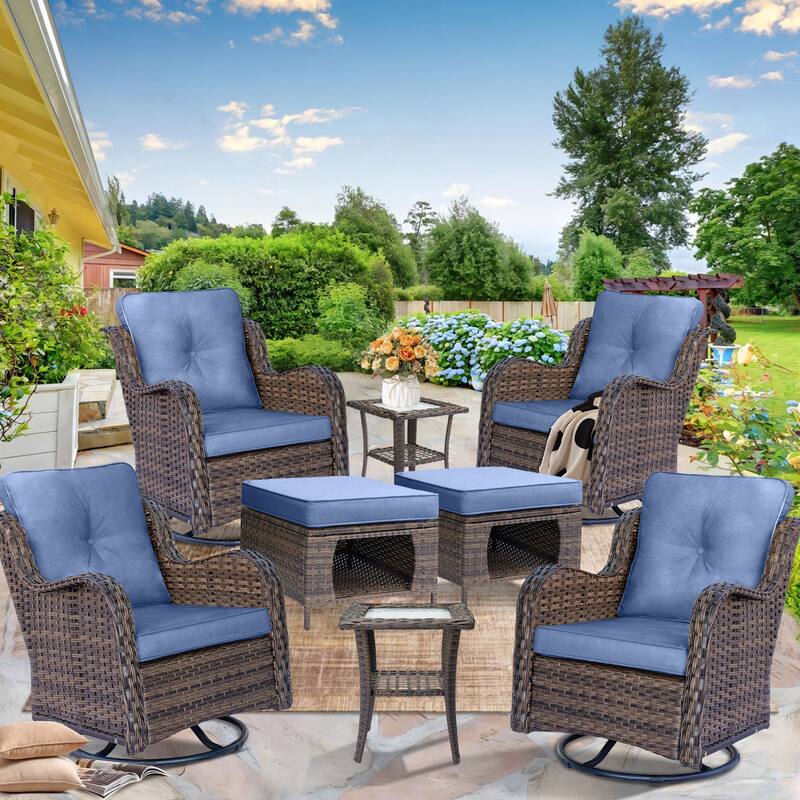 Wicker Outdoor Patio Conversation Seating Sets with Swivel Rocker Chairs