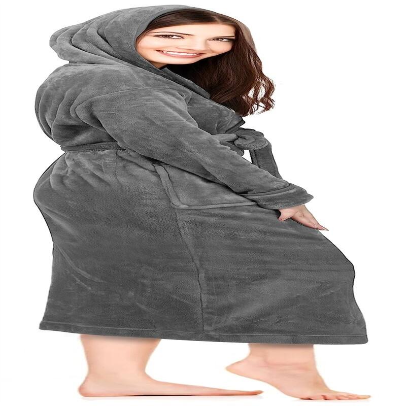 Women's Fleece Hooded Bathrobe Plush