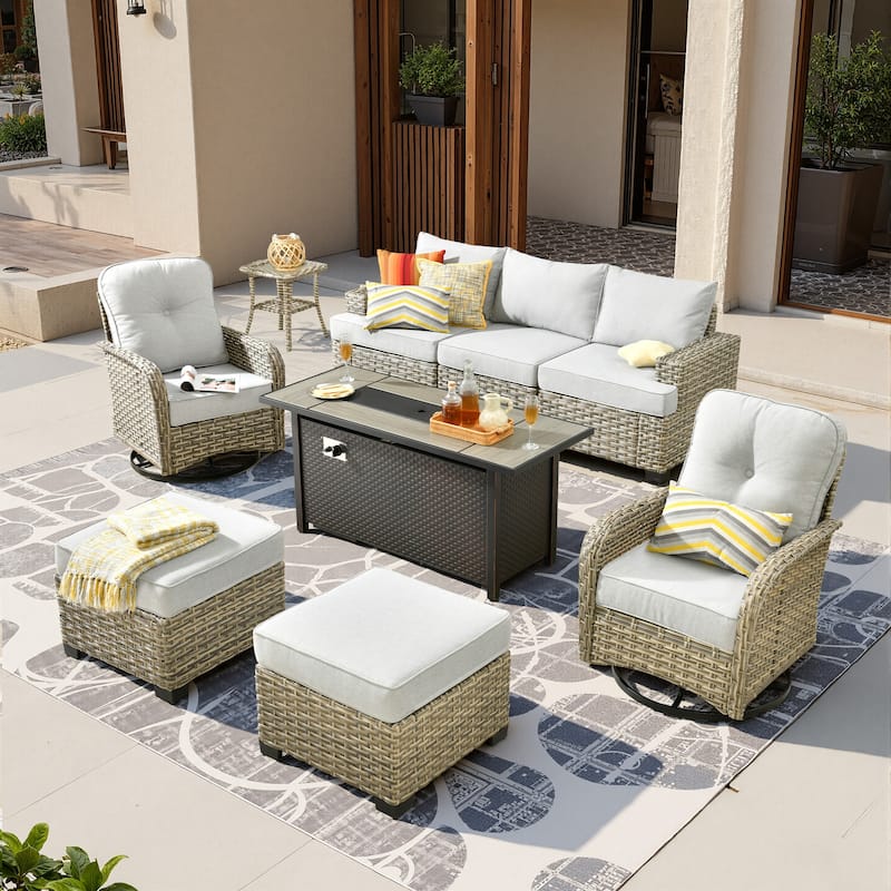 HOOOWOOO 9-piece Patio Sofa Wicker Swivel Rocking Chair Conversation Set - Dark Grey