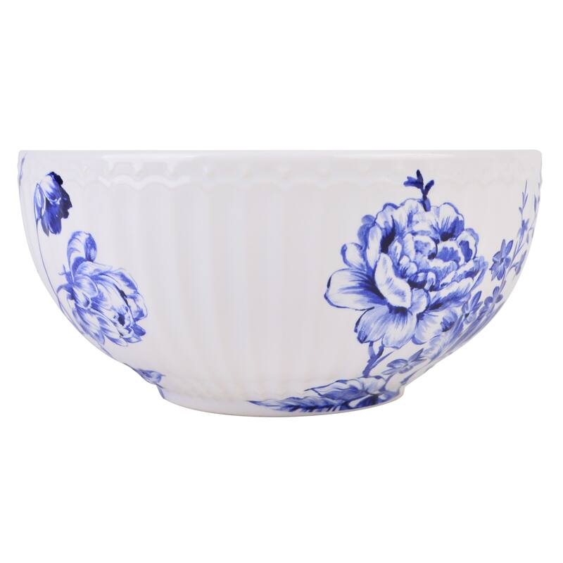 Cassian Embossed Toile Blue Porcelain 12 Pc Dinnerware Set