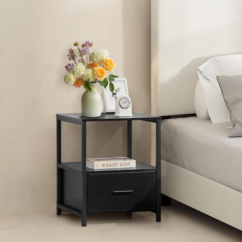 Javlergo (Set of 2) 1-Drawer Nightstand, Modern Square End Side Table for Bedroom, Living Room