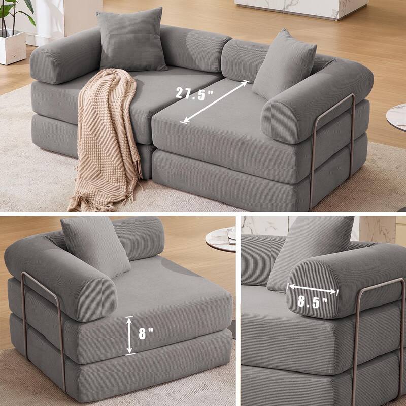Modular Couch Sofa Bed, Convertible Design with Removable Armrests,Folding Mattress Couch for Small Spaces ,No Assembly