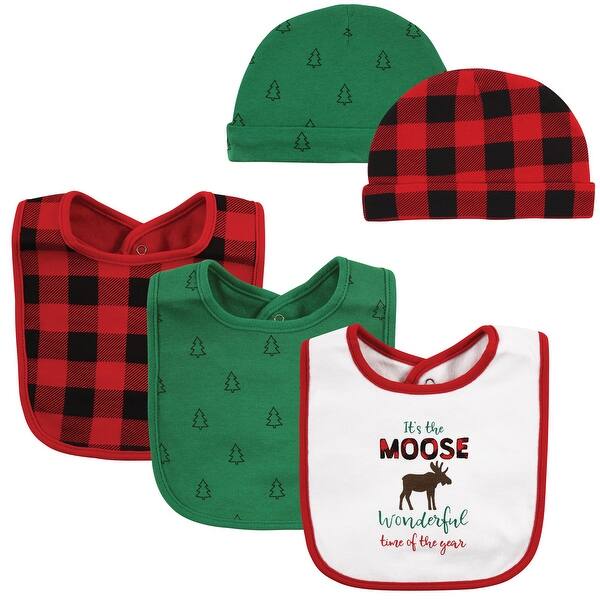 slide 1 of 1, Hudson Baby Unisex Baby Cotton Bib and Headband or Caps Set, Moose Wonderful Time, One Size - Moose Wonderful Time - One Size One Size - Moose Wonderful Time
