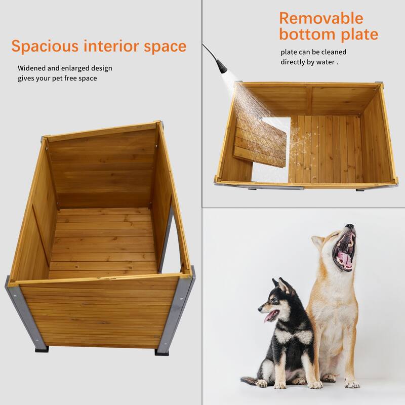 45"Dog House Outdoor and indoor wooden kennel, winter strap with elevated feet, large dog weatherproof