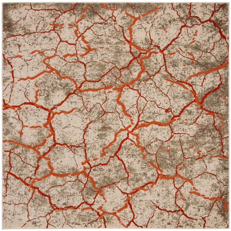 SAFAVIEH Porcello Gretta Modern Rug - 6'7" Square - Grey/Orange