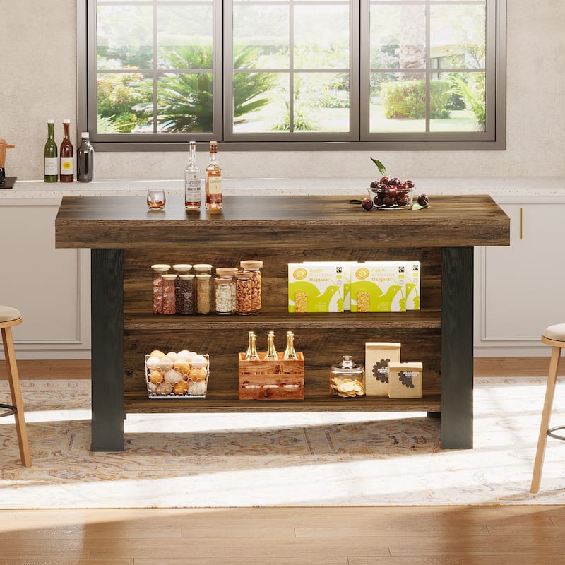 55" Kitchen Island with Storage, Center Island Table Dining Breakfast Bar for Kitchen Dining Room Living Room