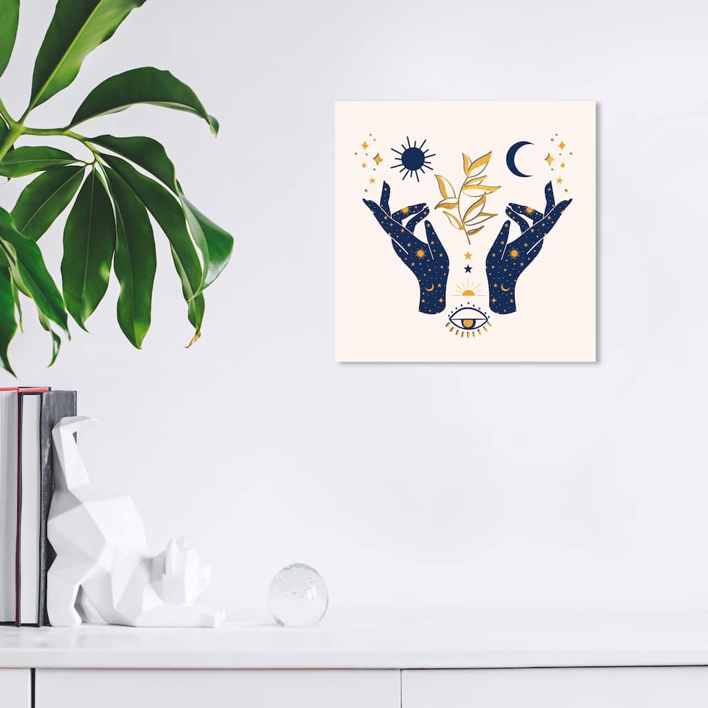 Wynwood Studio Canvas Floral and Botanical Fate Hands Gold and Dark Blue Modern & Contemporary Wall Art Canvas Print