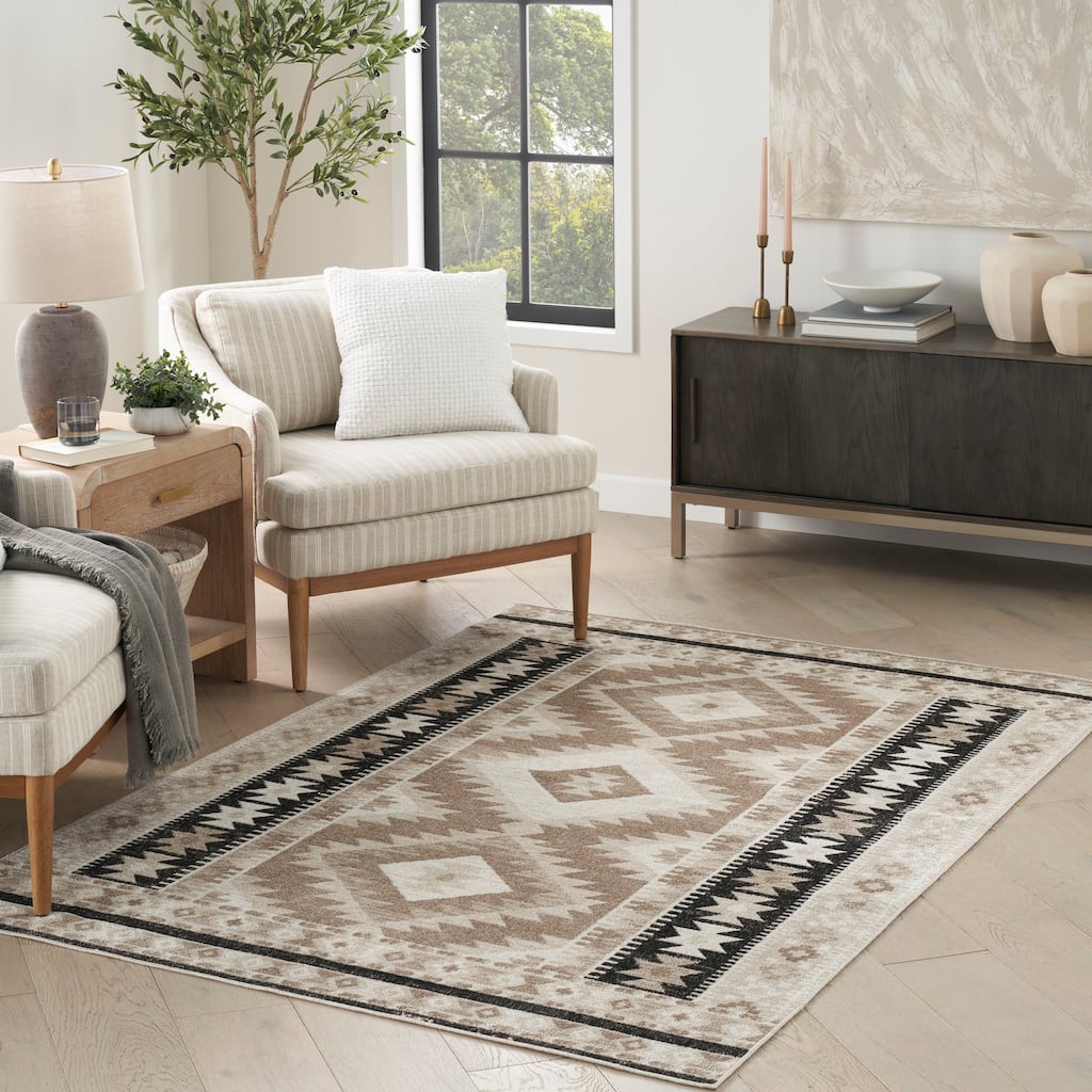 Nourison Washable Beauty Machine Washable Indoor only Beige Geometric Area Rug