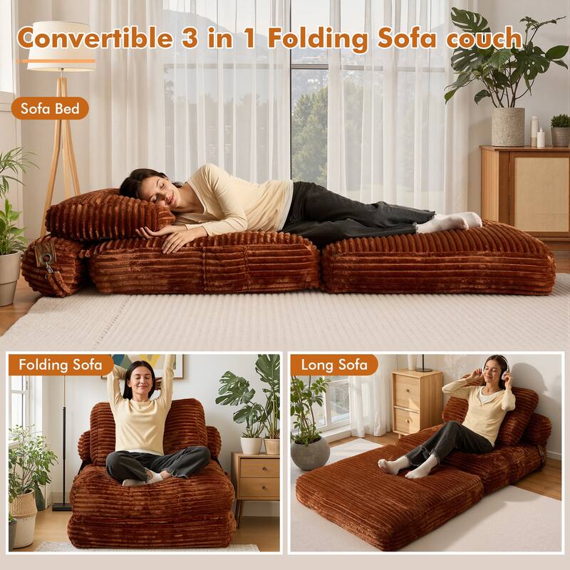 HOOOWOOO Modern Upholstery Fabric Folding Sofa Couch