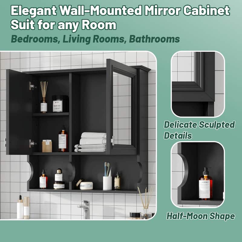 30-Inch Mirror Medicine Cabinet with Open Shelves