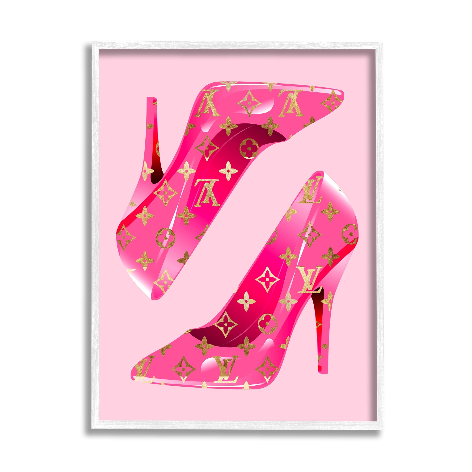 Stupell Pink Glam Logo Shoes Framed Giclee Art Design by Lil' Rue