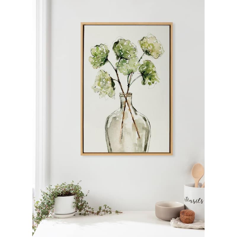 Kate and Laurel Sylvie Greenery Vase Framed Canvas by Sara Berrenson