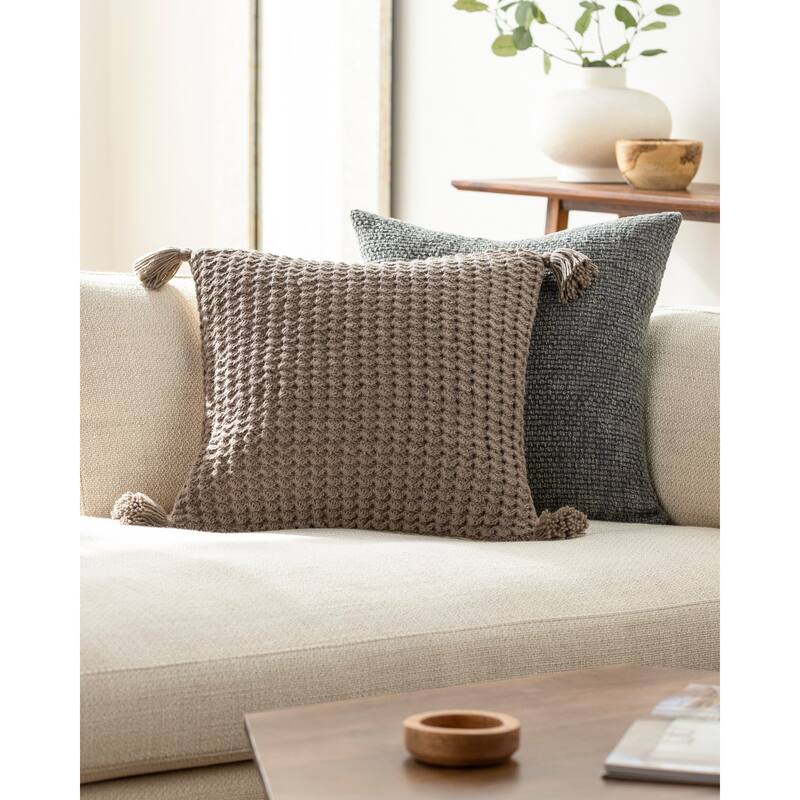 Artistic Weavers Kalae Large Knit Crochet Pattern Throw Pillow - 20x20 Poly Insert - Polyester - Brown