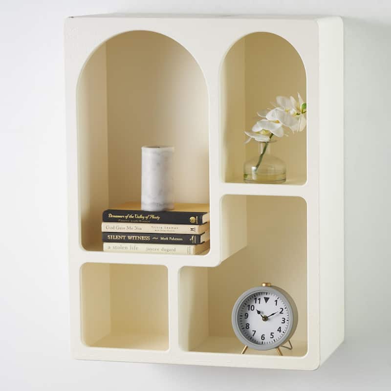 Wooden Geometric Arched Wall Shelf with Block Shapes - Cream or Black - Roche River Decor