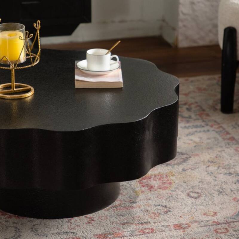 Scalloped White Coffee Table: Unique Wave-Edge Shape, Elegant Focal Piece for Stylish Spaces