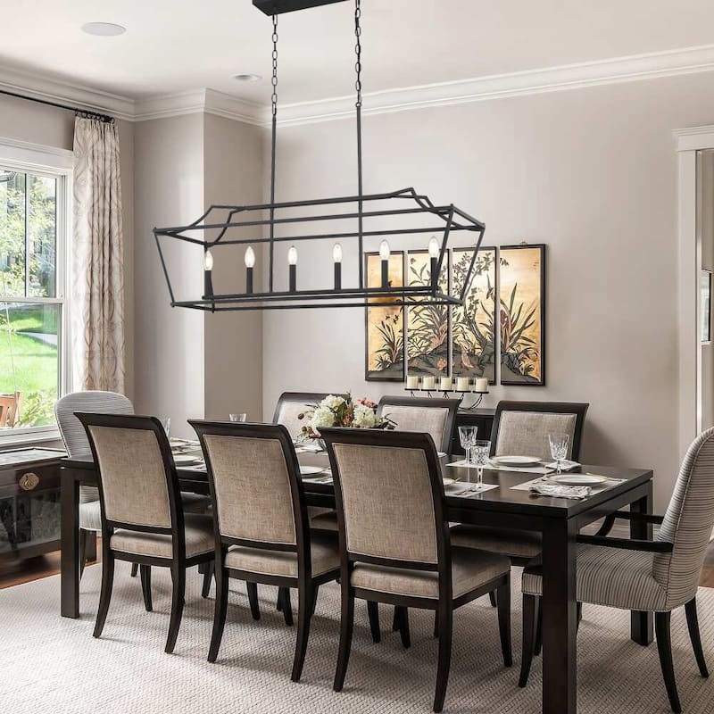 Farmhouse Black 6-light Rectangle Chandelier Linear Lighting for Dining Room