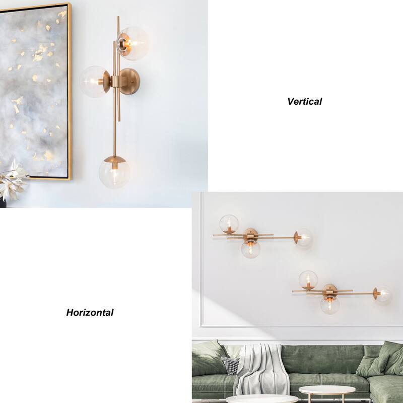 Bola Modern Gold 3-Light Chandelier Orb Glass Vanity Lights Wall Sconces