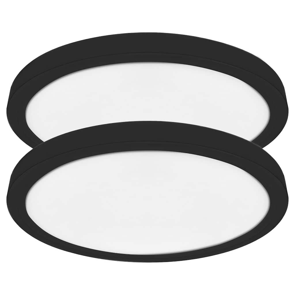 Luxrite 5 Inch LED Flush Mount Ceiling Light, 12W 800LM, 5CCT Selectable 2700K-5000K, Dimmable, Damp Rated 2-Pack Black