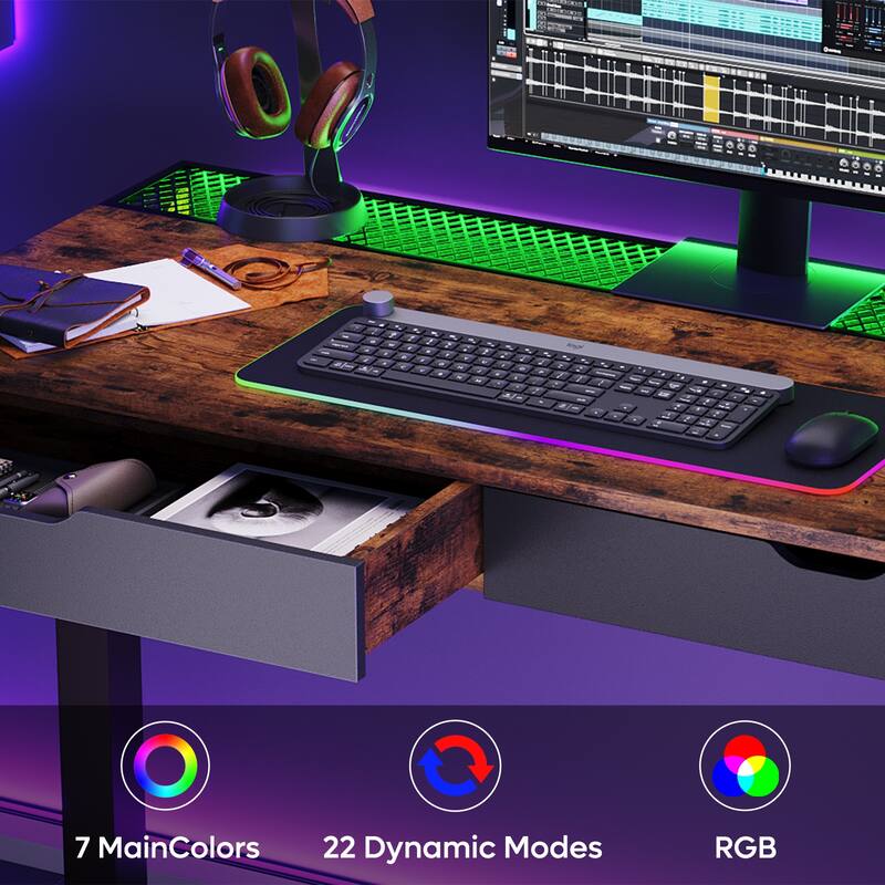 Standing Desk Electric Height Adjustable Gaming Desk with Drawer USB Port and LED Light Computer Desk