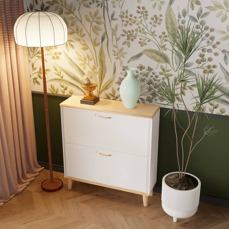 Shoes Storage Cabinet for Entryway,Narrow Shoe Rack Cabinet,Shoe Cabinet with 2 Flip Drawers,Freestanding Shoe Organizer