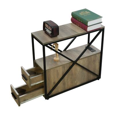 Wood Transitional Side Table With 2 Drawers - 9*23*24 inches