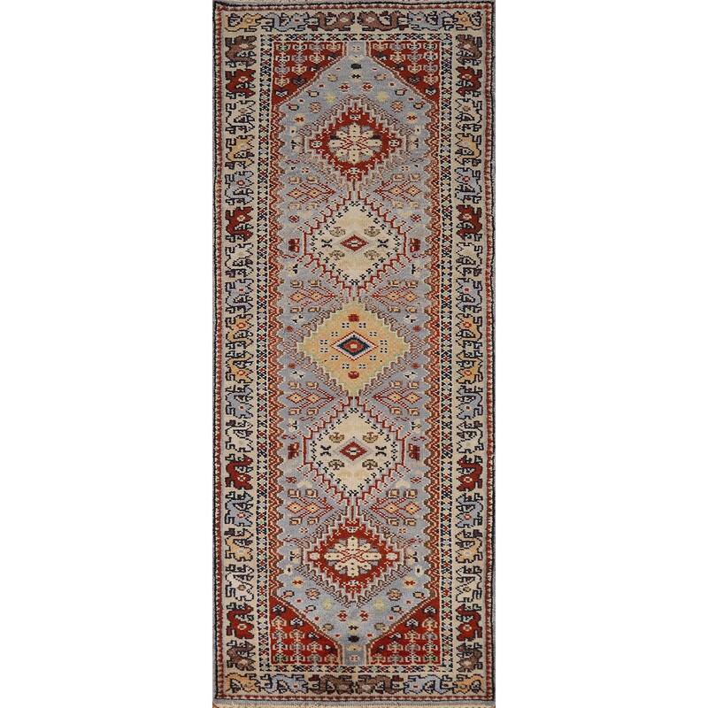 Geometric Traditional Heriz Serapi Runner Rug Handmade Wool Carpet - 2'7"x 8'1"