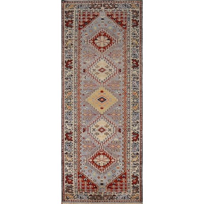 Geometric Traditional Heriz Serapi Runner Rug Handmade Wool Carpet - 2'7"x 8'1"