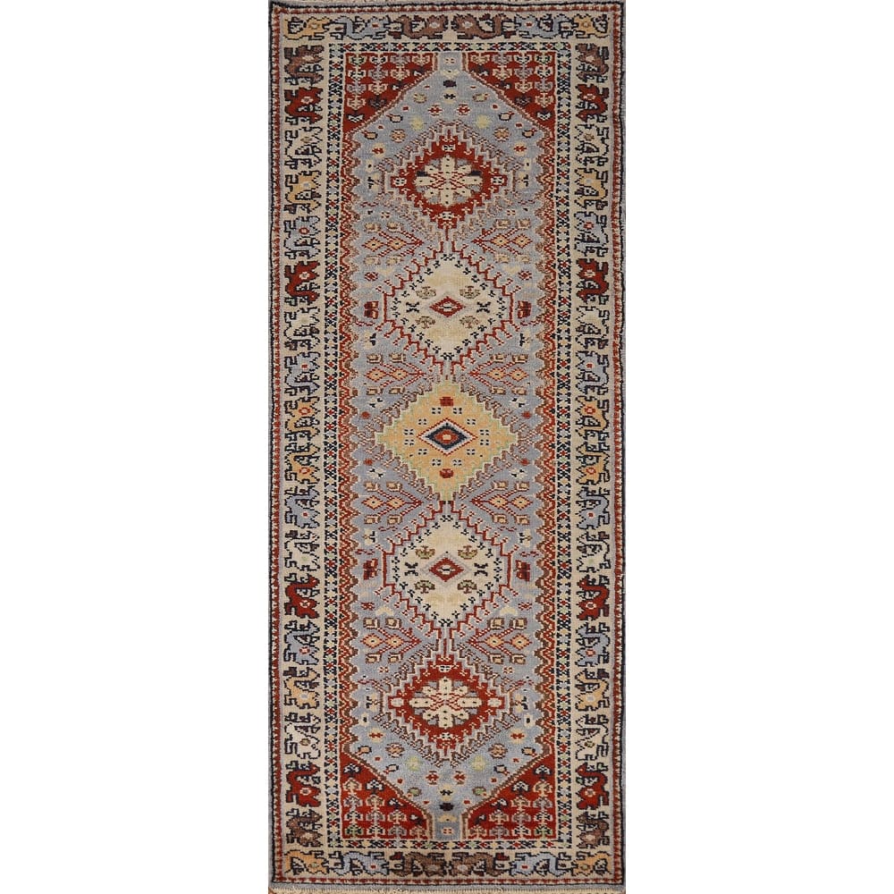 Geometric Traditional Heriz Serapi Runner Rug Handmade Wool Carpet - 2'7"x 8'1"