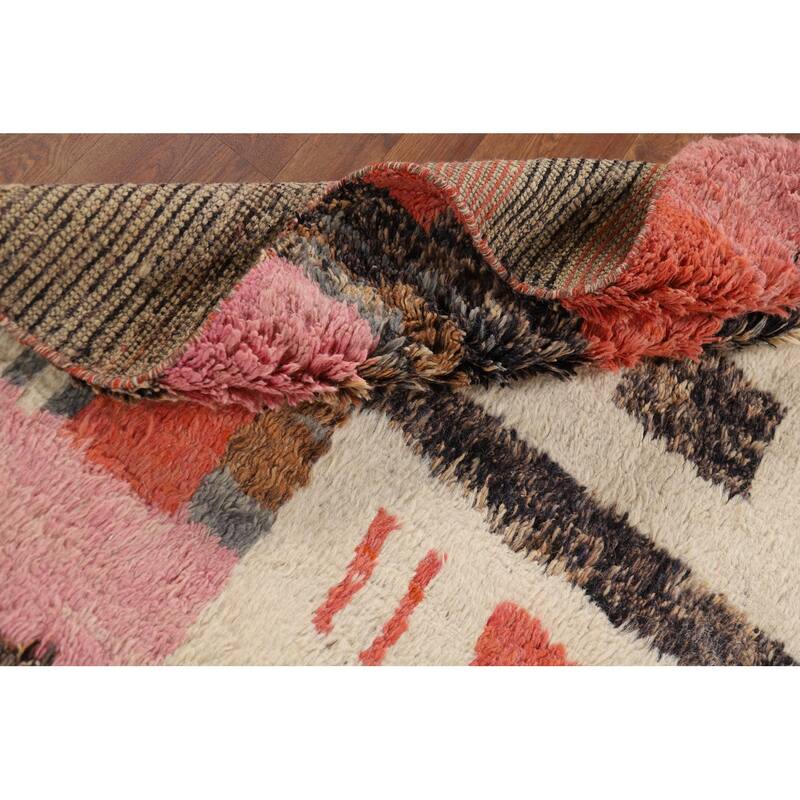 Geometric Plush Moroccan Oriental Area Rug Handmade Beige Wool Carpet - 5'11" x 10'1"