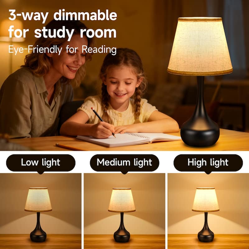 Touch Bedside Lamp Set of 2, Farmhouse 3-Way Dimmable Table Lamps for Nightstand with Fabric Shade (including LED bulbs)