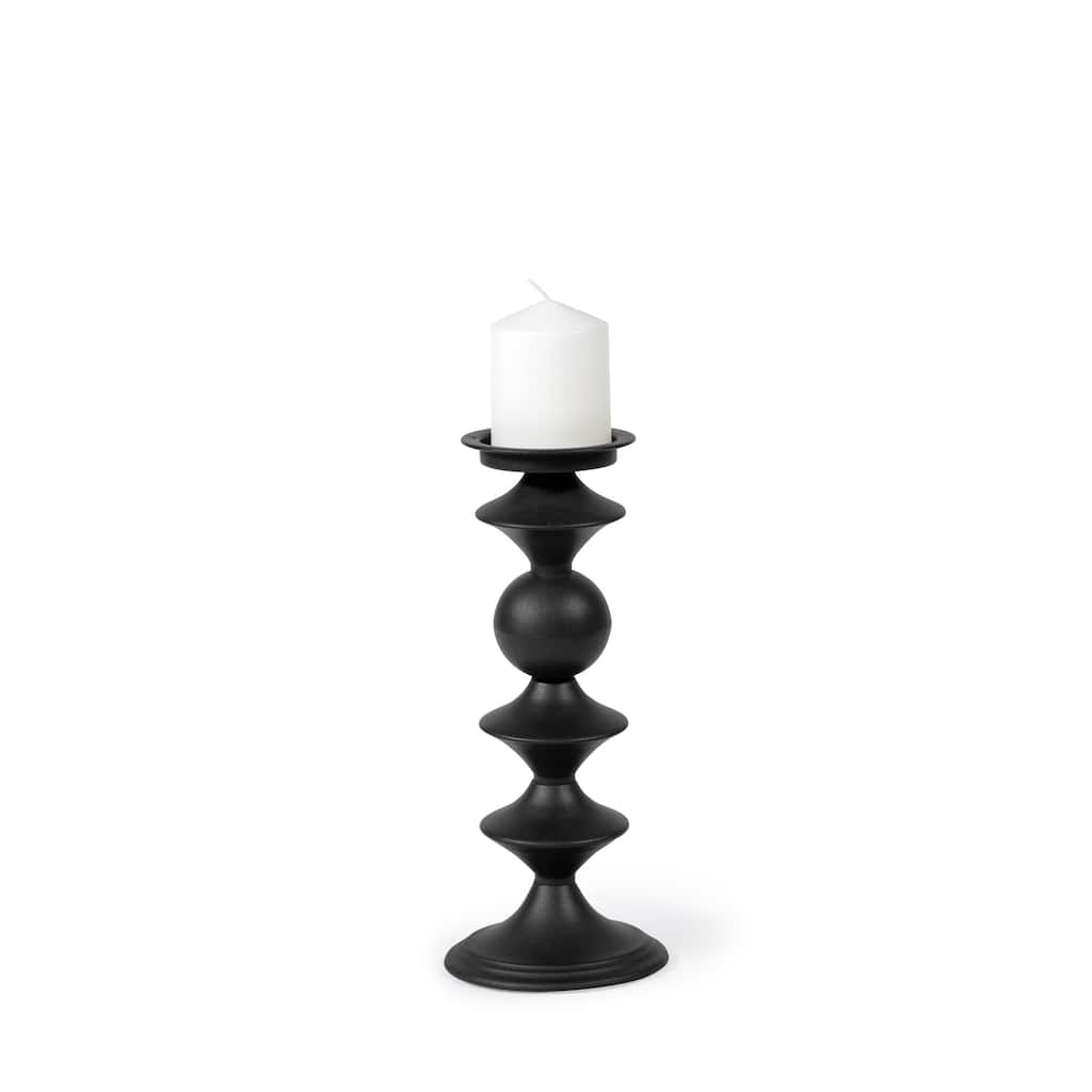 Candelero I Small Black Metal Grooved Table Candle Holder