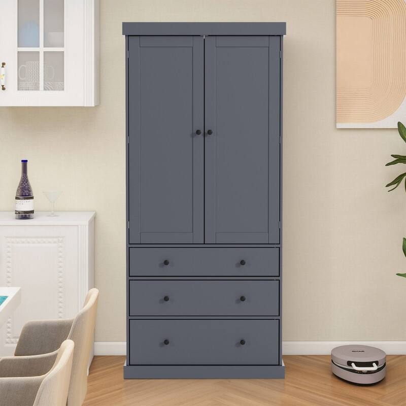 Farmhouse 77" Kitchen Pantry Storage Cabinet with Adjustable Shelves and Multiple Door Shelves - Grey