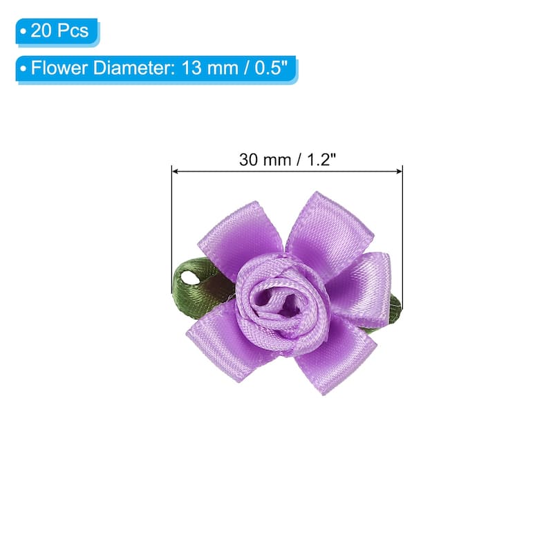 20Pcs Mini Satin Ribbon Roses Small Rosettes Fabric Flowers - Purple