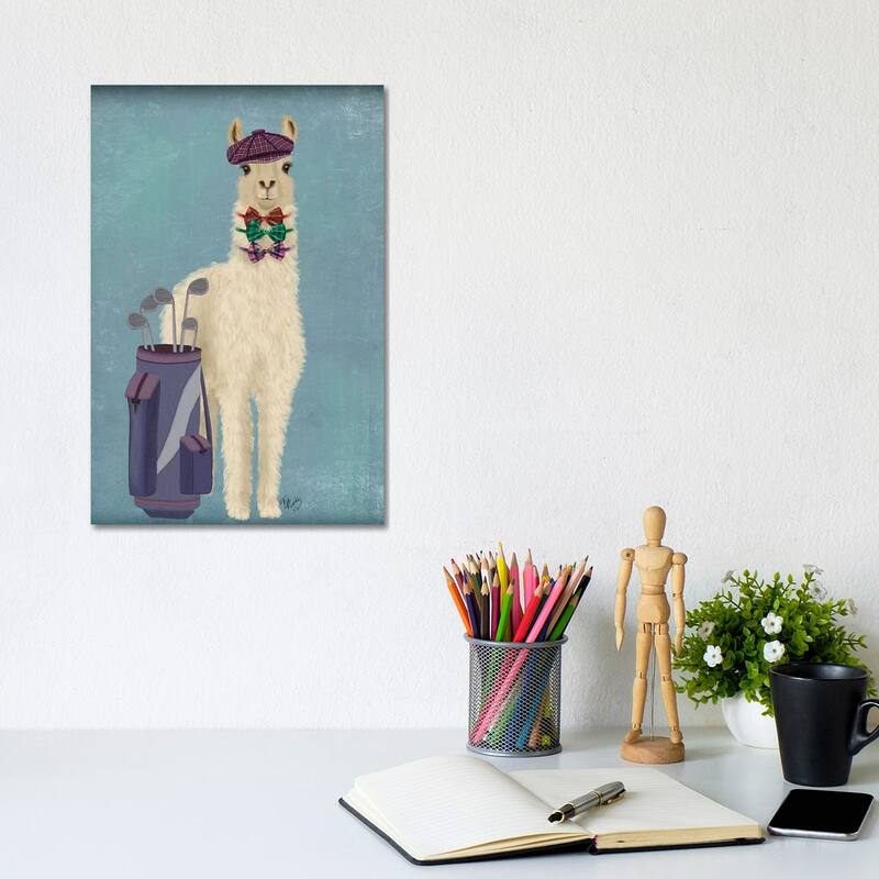 iCanvas "Llama Golfing" by Fab Funky Canvas Print - 12x8x0.75