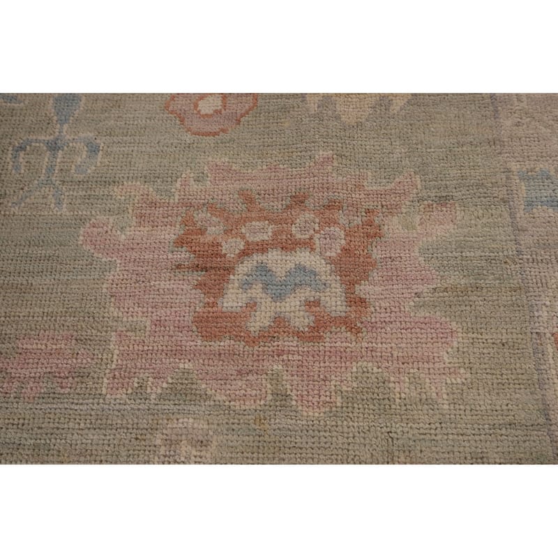 Green Floral Oushak Vegetable Dye Area Rug Handmade Wool Carpet - 8'2" x 9'9"
