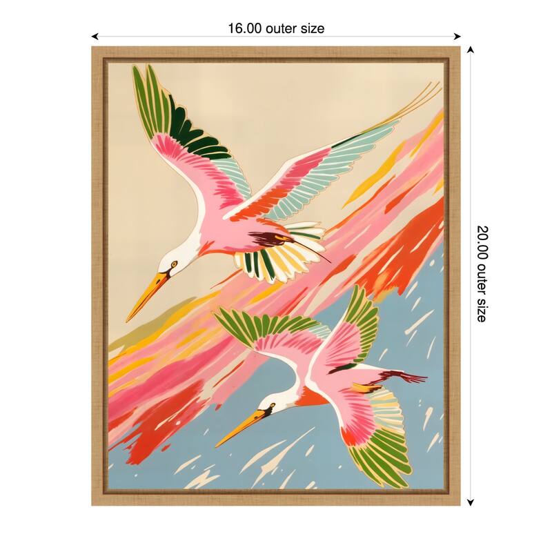 Roseate Spoonbills Sky Ballet by Uma Gokhale Framed Canvas Wall Art - 16 x 20 in