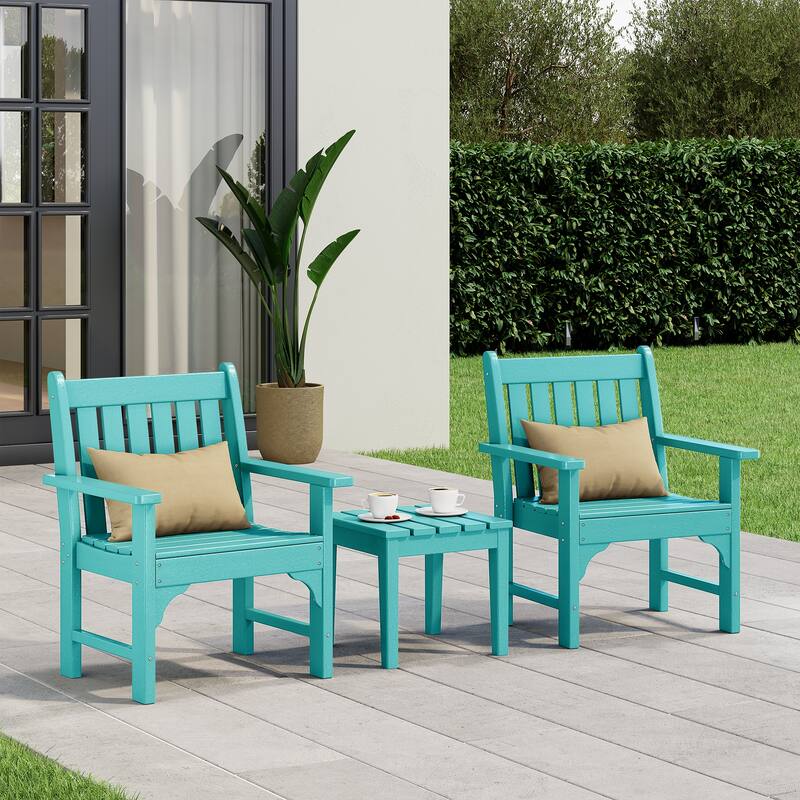 Laguna Outdoor Patio 3-Piece Garden Arm Chair Conversation Set With Side Table