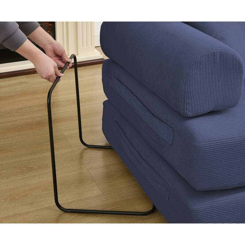 Folding Couch Convertible into King Size Floor Bed, 4-in-1 Corduroy Sleeper Sofa Bed with Moved Armrests and Non-Slip Pad