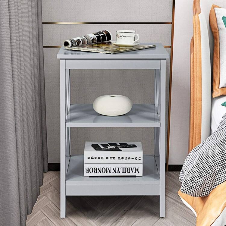 Nightstand 3-Tier X-Design with Storage Shelves
