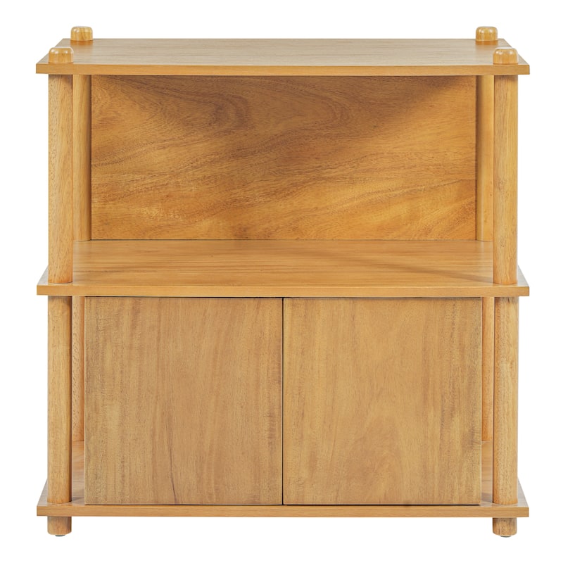 Christopher Knight Home - Mid-Century Mordern Wood Nightstand with Open Shelves and Storage Cabinet