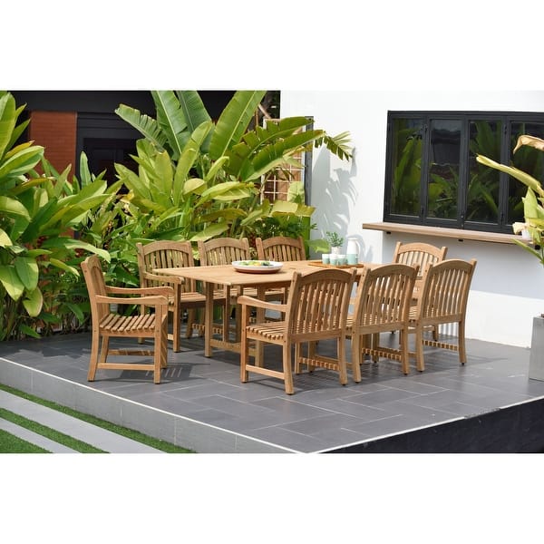 slide 2 of 16, 9pc Solid Teak Outdoor Patio Dining Set - 9 Piece Brown
