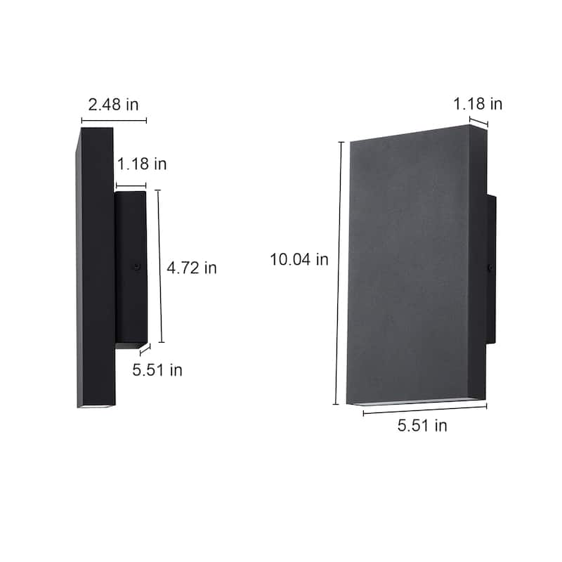 2-Light Matte Black Dimmable Outdoor LED Wall Sconce